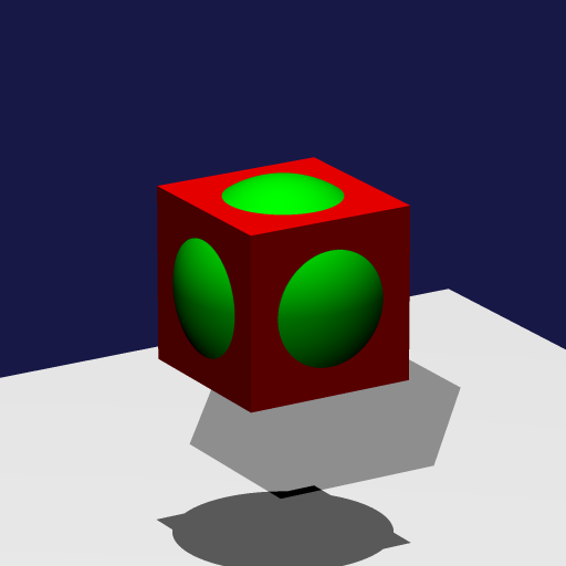 The UNION between a red cube and a green sphere
