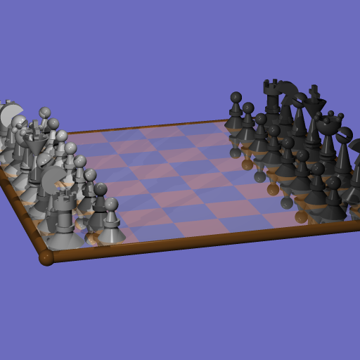 A chessboard model, where the tiles of the board are somewhat reflective